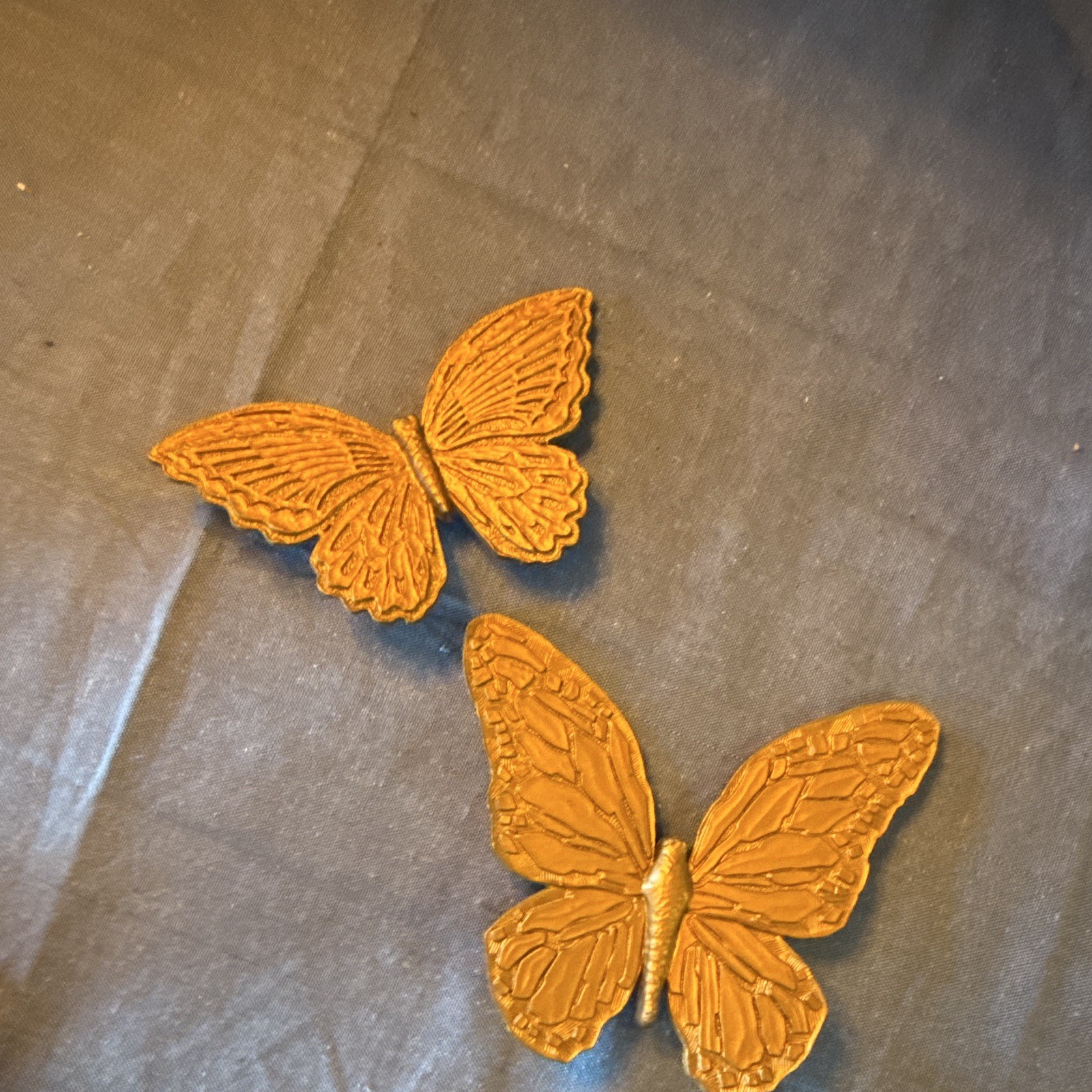 Vintage Gold Tone Butterfly Wall Decor Set of 2 Small T7040 T7041 made in the US