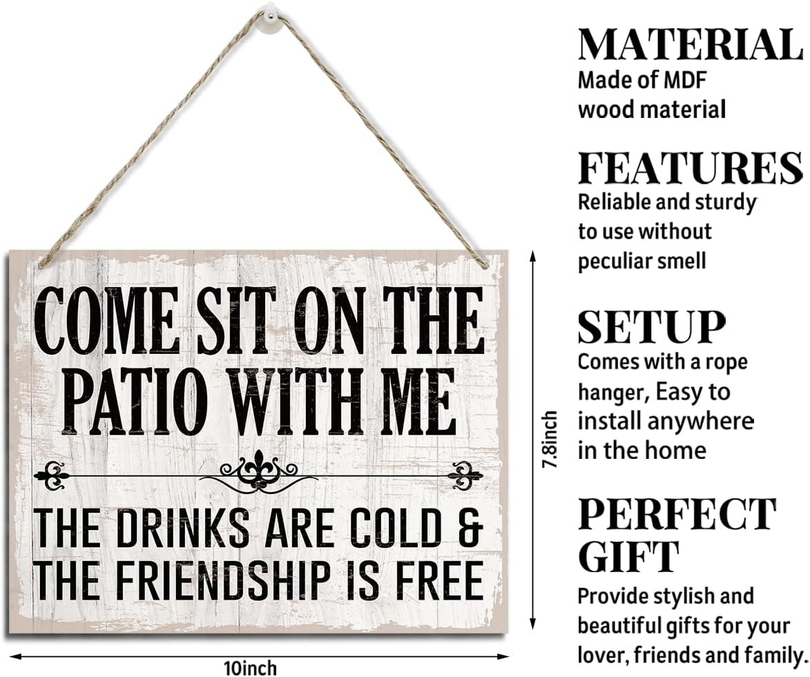 Patio Garden Decor, Come Sit on the Patio Sign, Rustic Hanging Wood Plaque Sign,