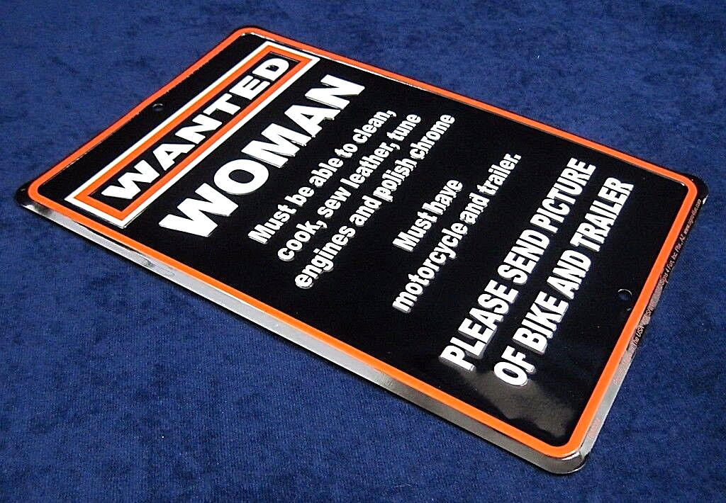WANTED WOMAN with Motorcycle -*US MADE* Embossed Sign -Man Cave Garage Bar Decor