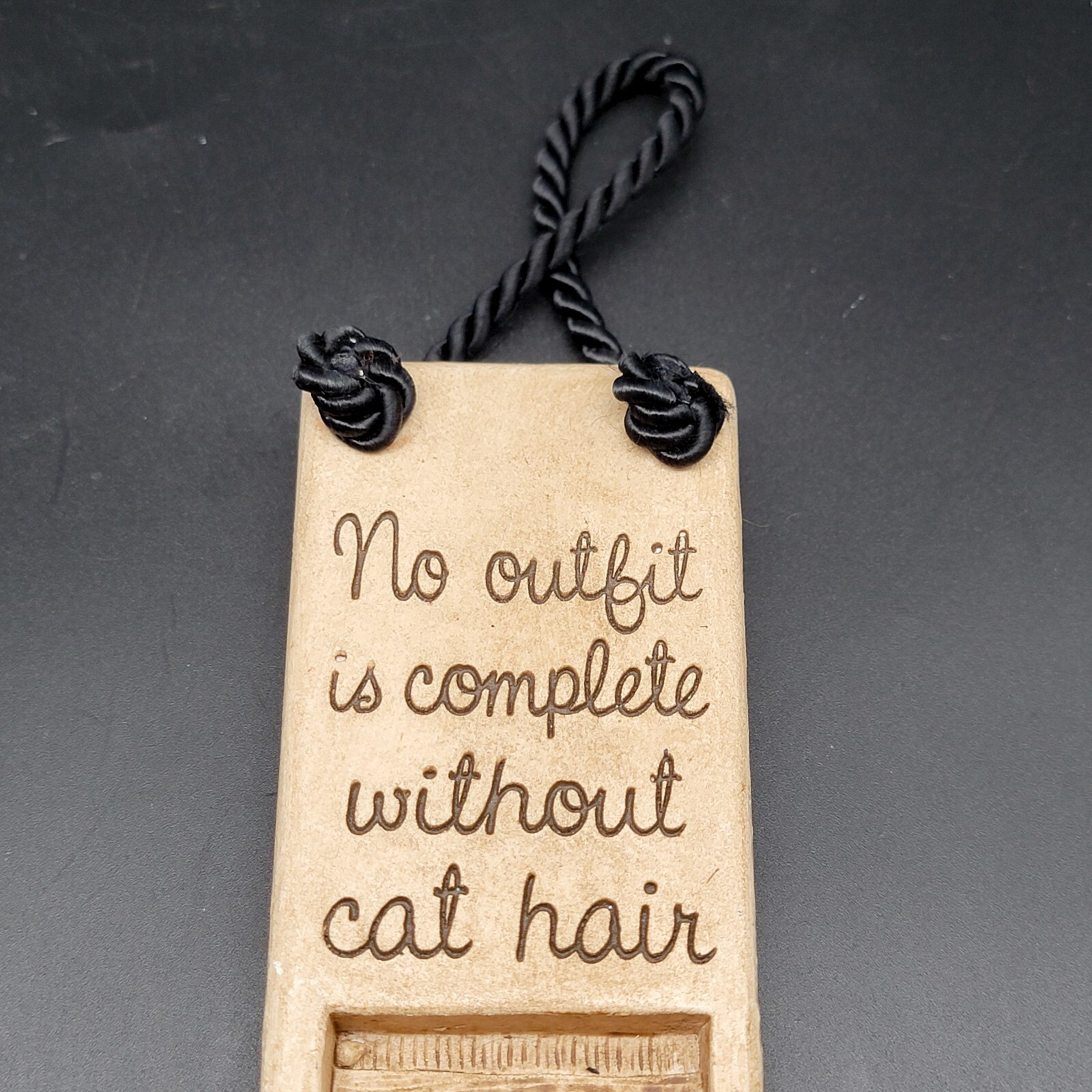 Hand Cast Stone Cat Plaque “No Outfit Is Complete Without Cat Hair” Wall Hanging