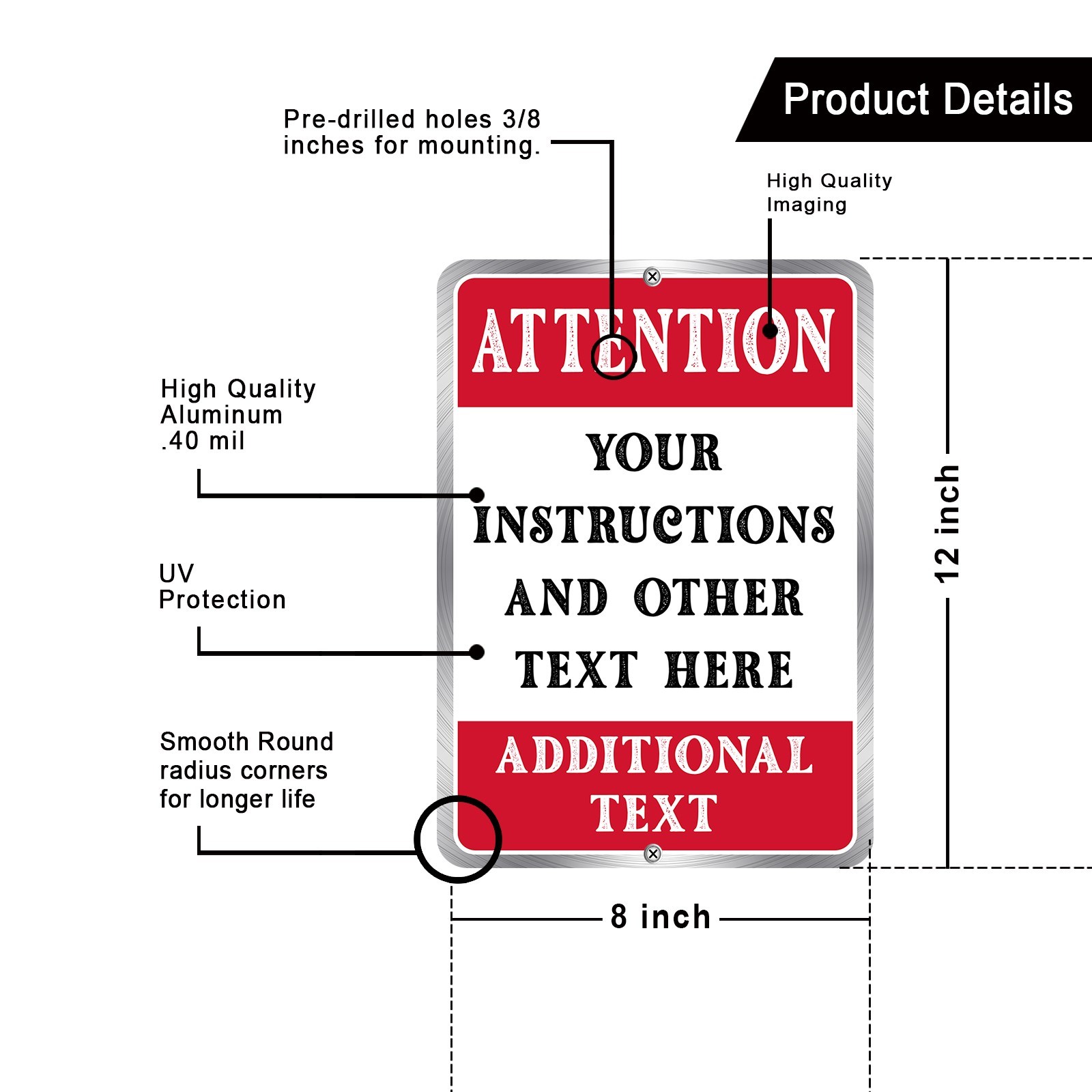 Customized With Your Custom Text New Personalized Aluminum Metal Sign 8 x 12″
