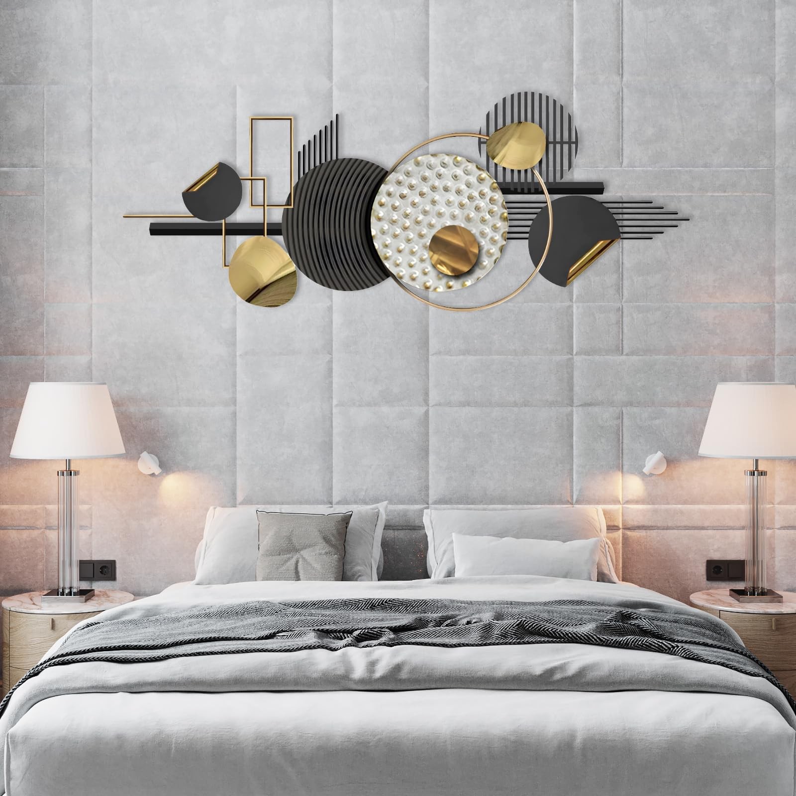 Large Wall Decor for Living Room, Modern Metal Wall Art, 3D Textured Geometri…