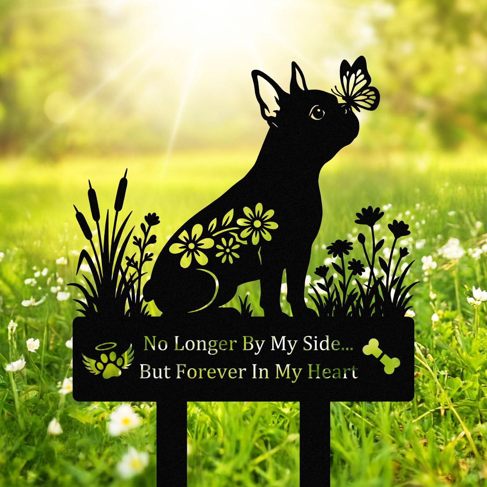 Boston Terrier Grave Marker for Dog Cemetery, Metal Yard Memorial, Garden Sta…