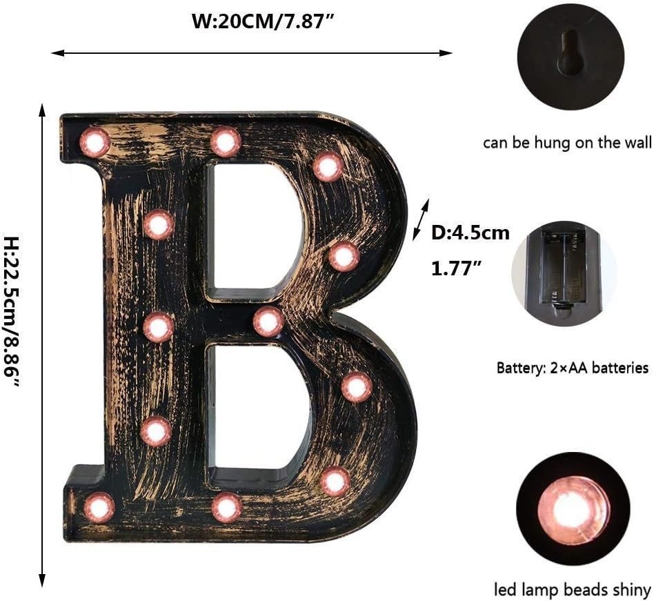 Golden Black LED Marquee Letter ‘B’ – Vintage Industrial Light for Events