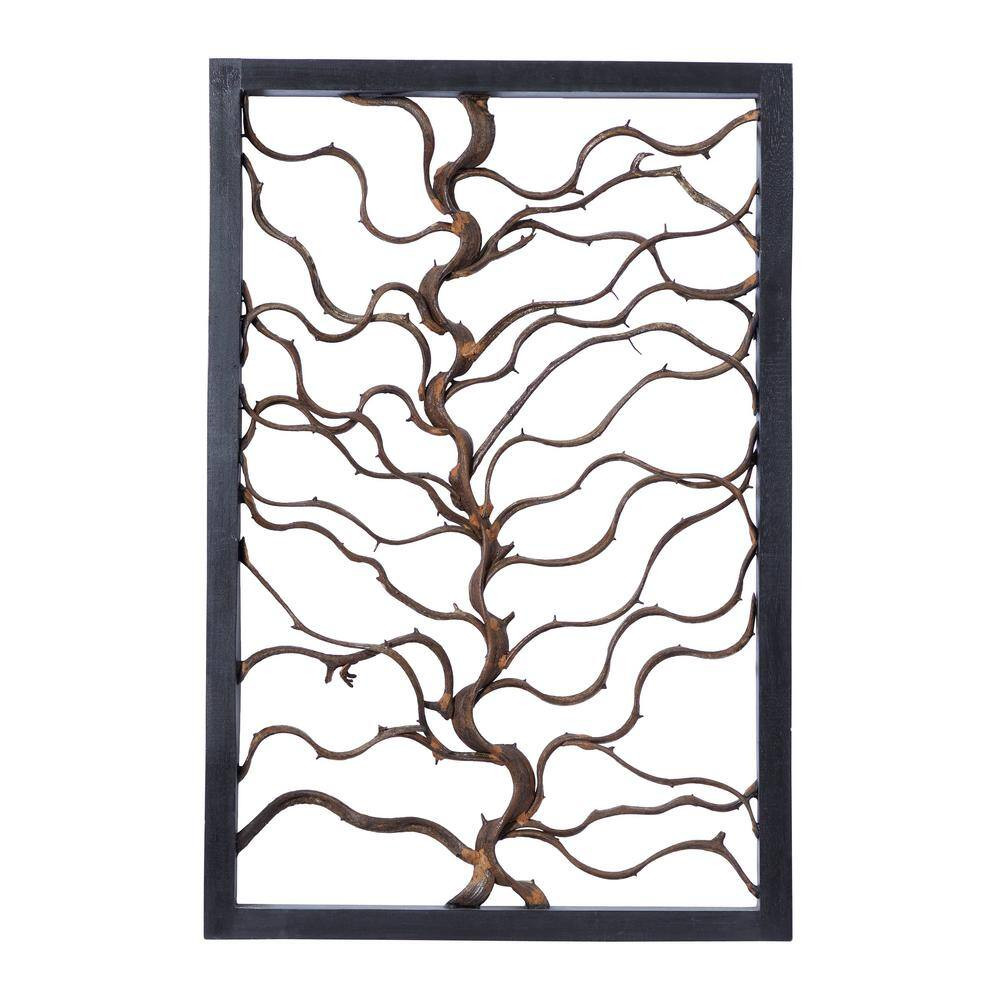 24 In. X 36 In. Wood Black Branch Tree Wall Decor with Black Frame