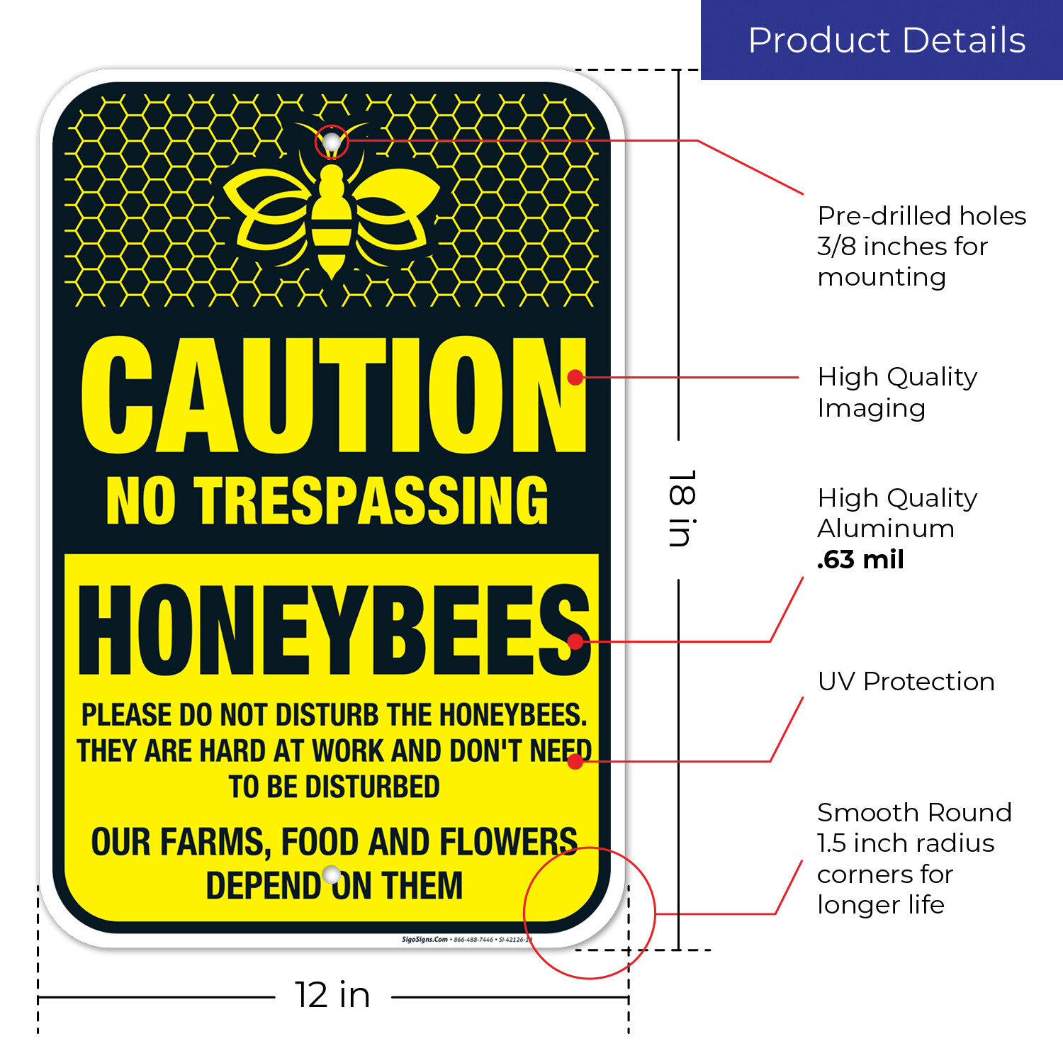 Bee Sign, Caution No Trespassing Honeybees at Work Sign,