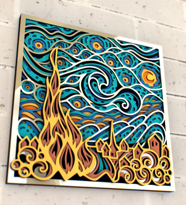 Starry night mandala Wooden Wall art 3D picture Unique Gift 🎁Birthday present
