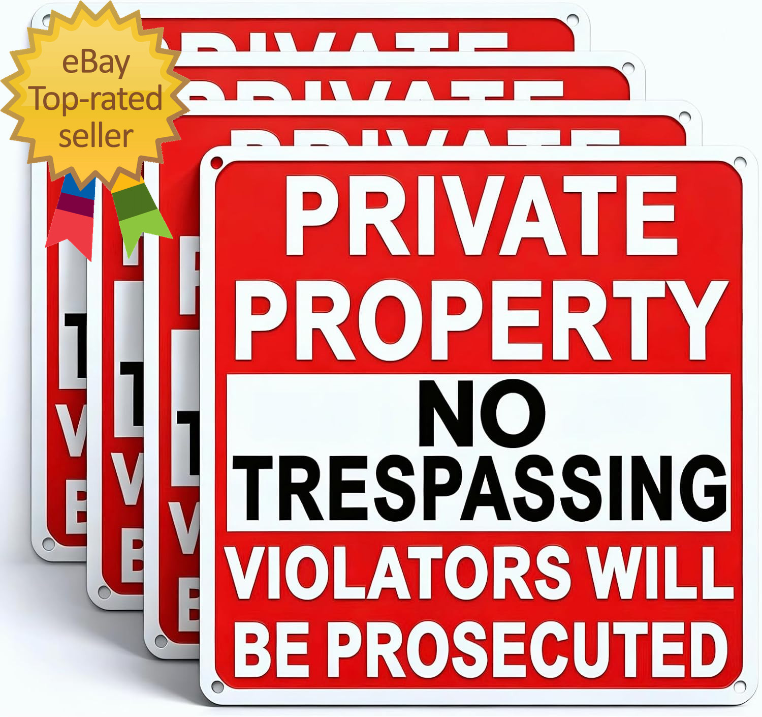 4 Pack No Trespassing Signs Private Property, 9.5X9.5 in Rust Aluminum Sign | We