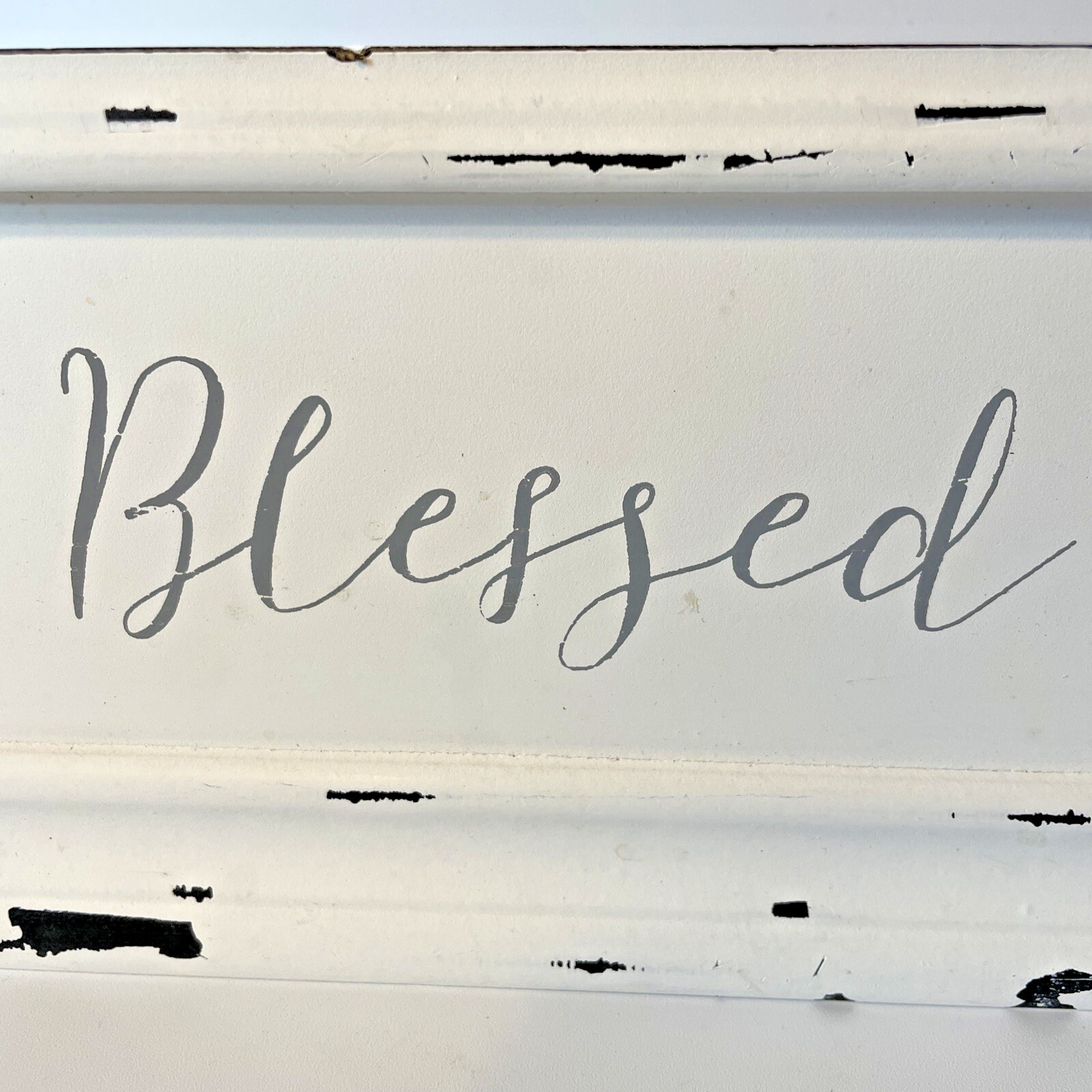 “Blessed” Sign Distressed Architectural Style White/Gray/Black Shelf Sitter