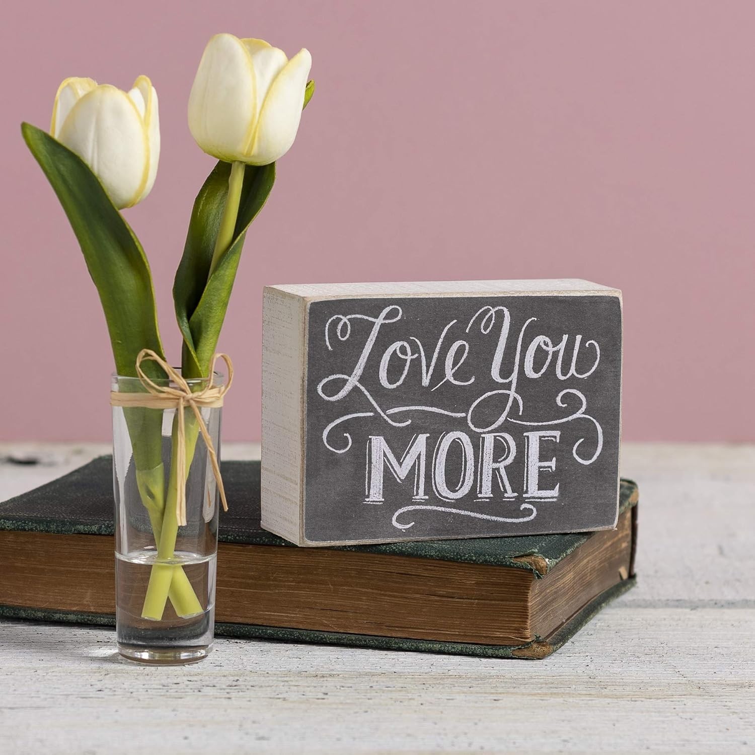 Love You More Chalk Box Sign 5×3.5 in Wooden Decor for Home or Wall