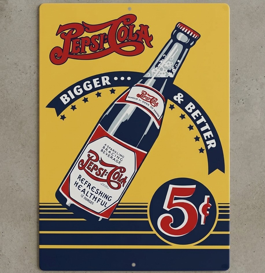 Pepsi-Cola Bigger & Better 12″ x 18″ Novelty Metal Sign Made In USA New!