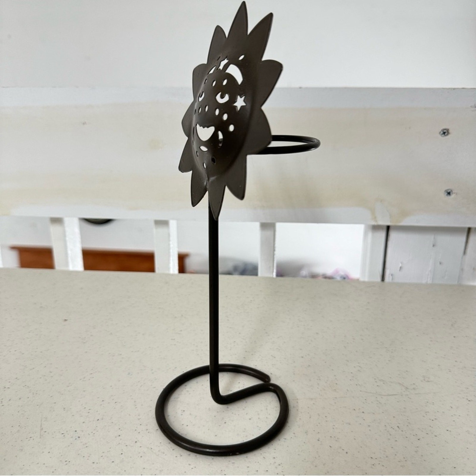 Black Metal Sun Smiling Candle Holder Stand Room Decor Celestial Stars Boho