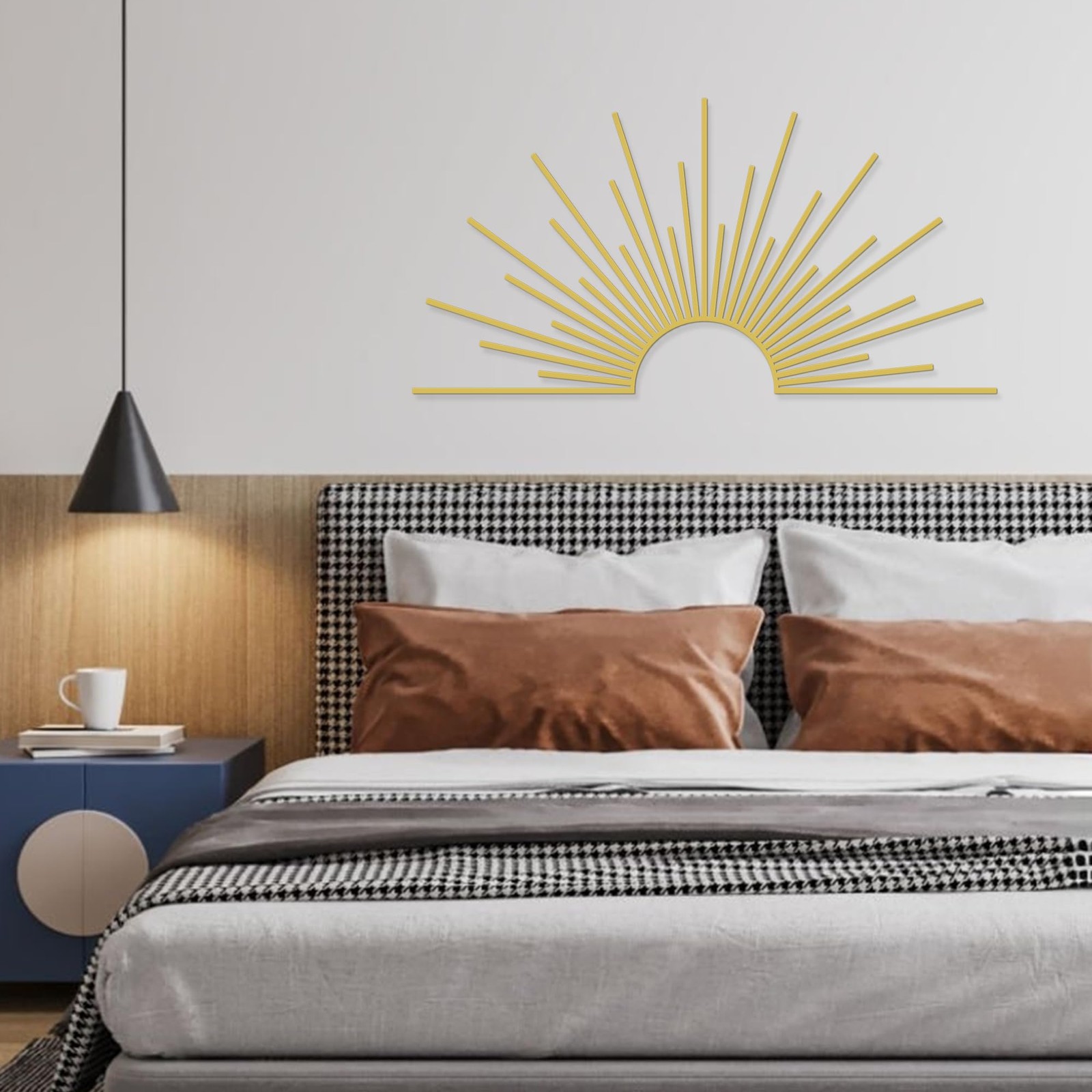 Gold Metal Sun Wall Decor 31.5×15.7 Modern Geometric Sculpture Art