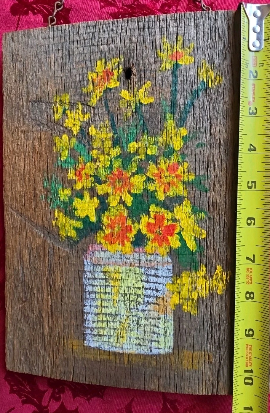 Rustic Reclaimed Wood Artist signed Handpainted flower Bouquet Wall Art Decor