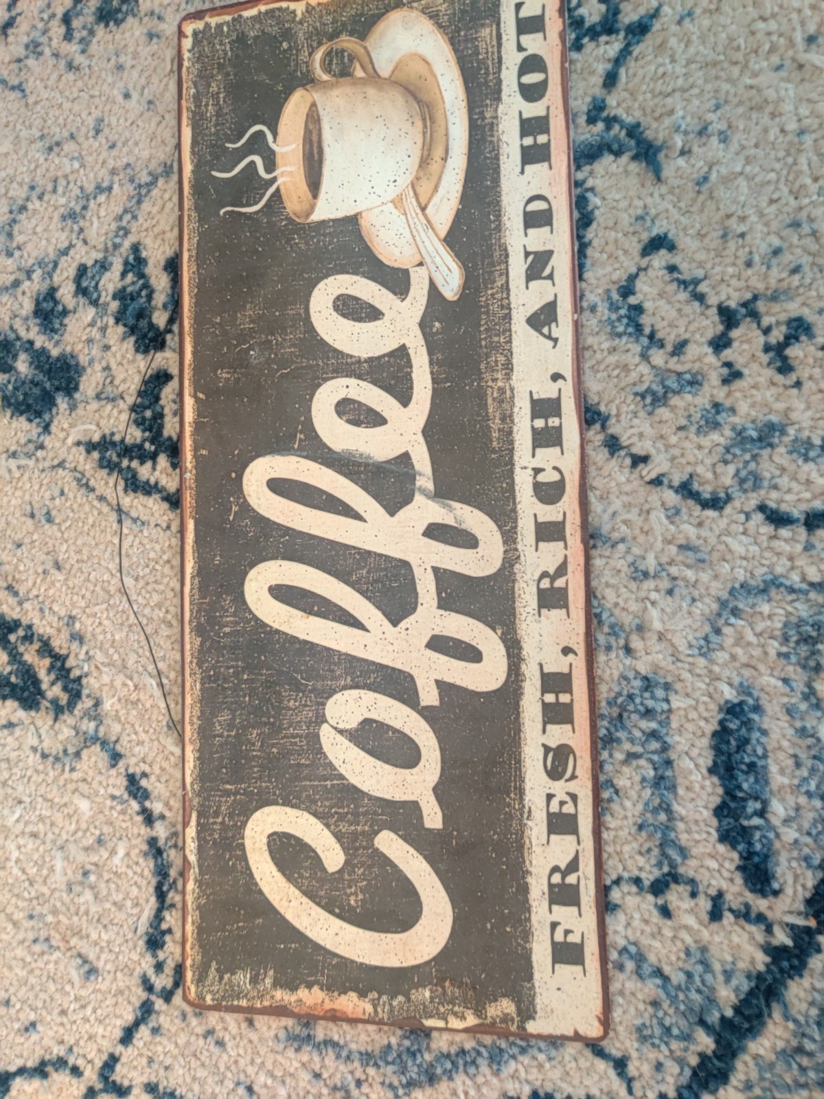 Coffee Fresh Rich & Hot Distressed Wood Wall Sign, Black/Beige