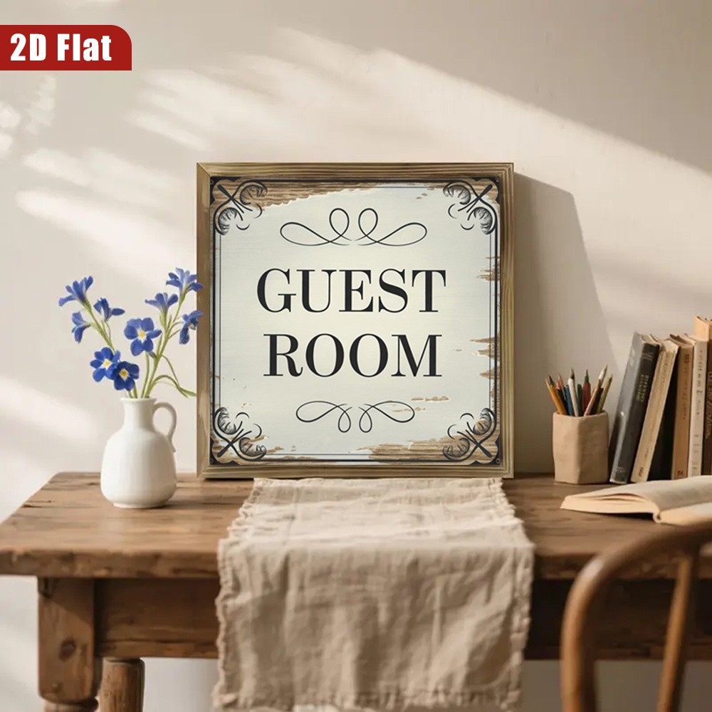 Farmhouse Vintage Guest Room Wooden Sign Ornate Border Bedroom Wall Art Gift