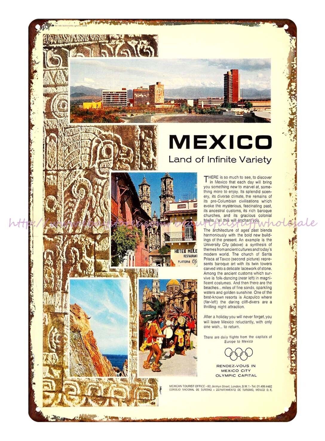 1968 Mexico Travel Ruins Acapulco Cliff Divers Dance tin sign outdoor artwork