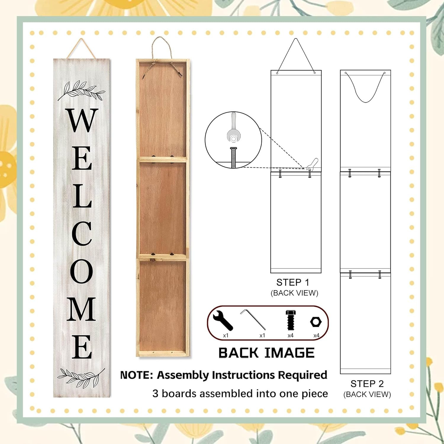 Welcome Sign for Front Porch Standing – Wooden Vertical Hanging Farmhouse Decor