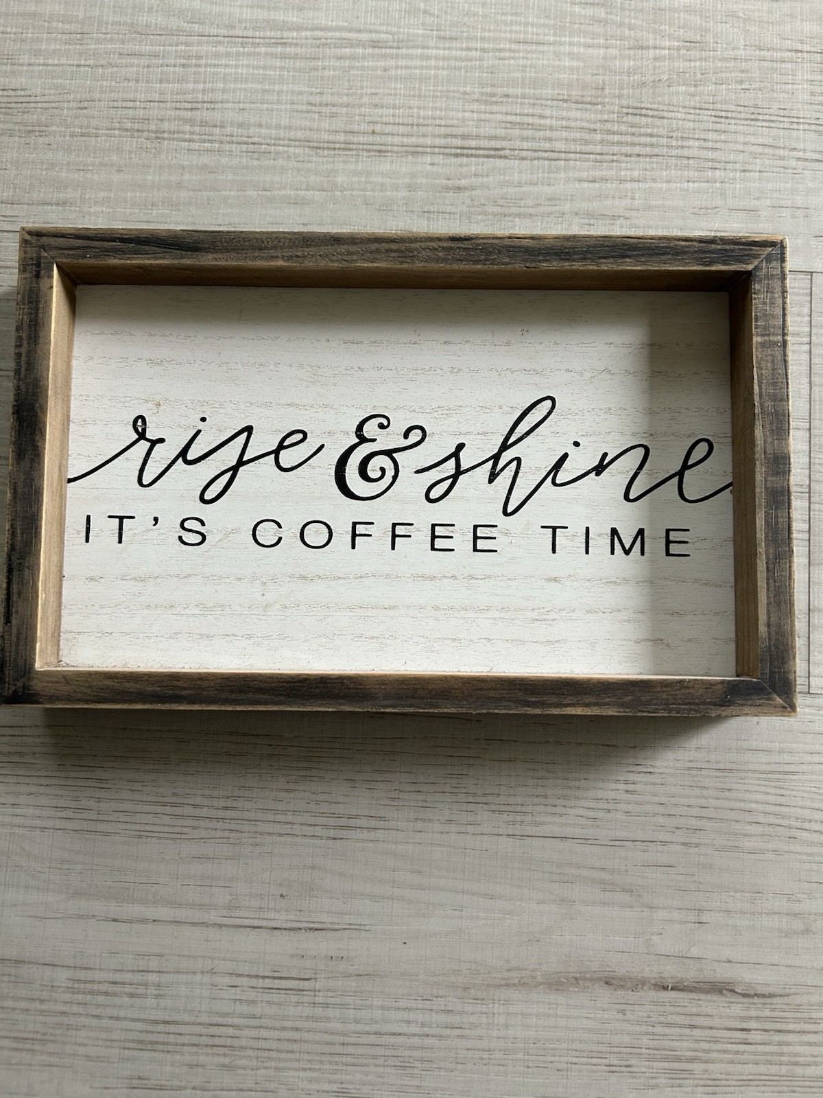 Rise & Shine It’s Coffee Time Framed Wood Farmhouse Sign Plaque, Kitchen