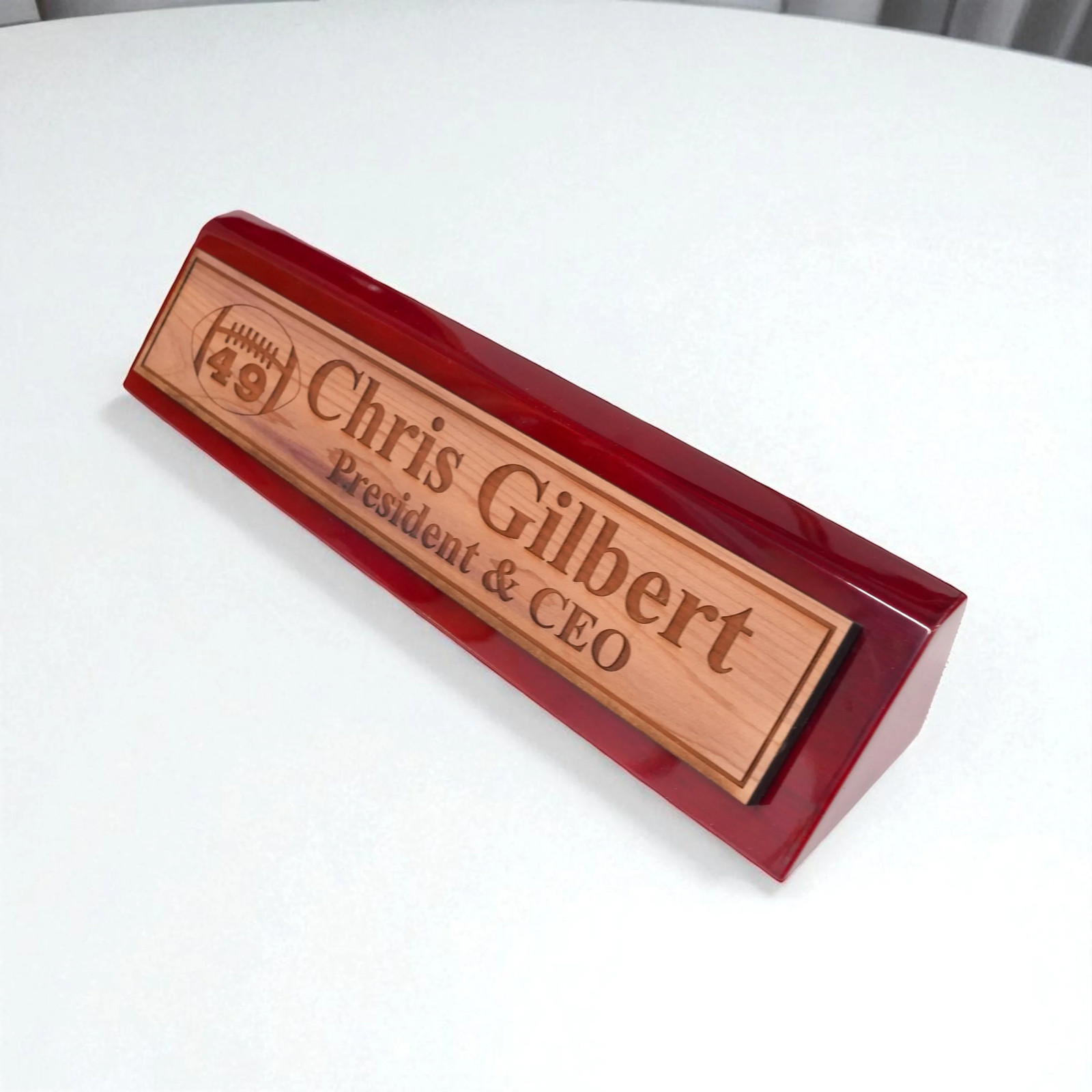 Desk Wedge Name Plate – PERSONALIZED – Football – WITH YOUR NUMBER – 11 Inches