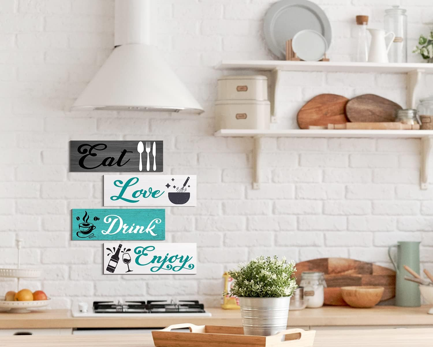 Kitchen Decor Dining Room Wall Art Rustic Wooden Hanging Teal Turquoise Kitchen
