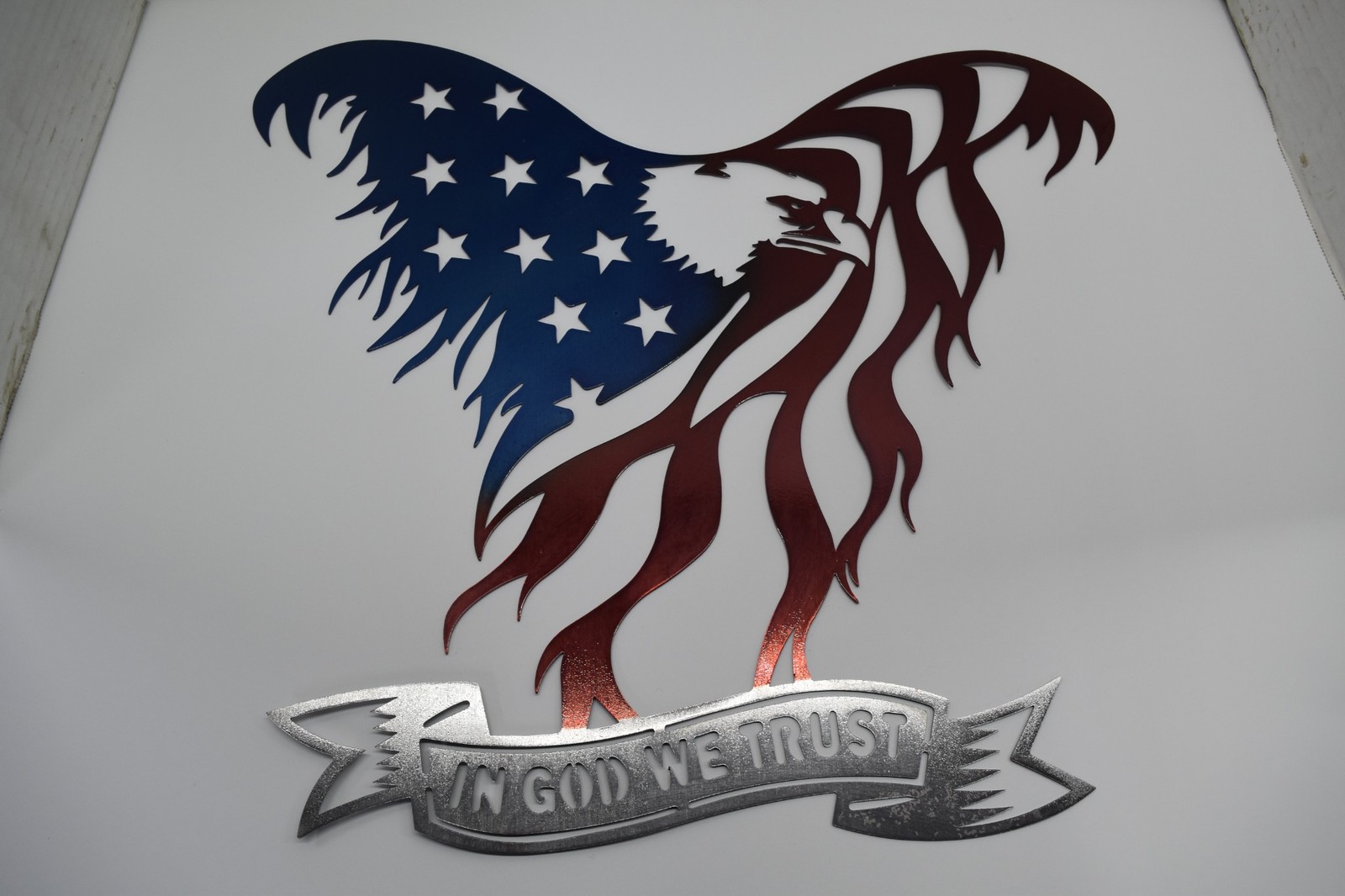 18″ Metal Eagle In God We Trust Wall Hanging Sign Eagle American Flag Veteran
