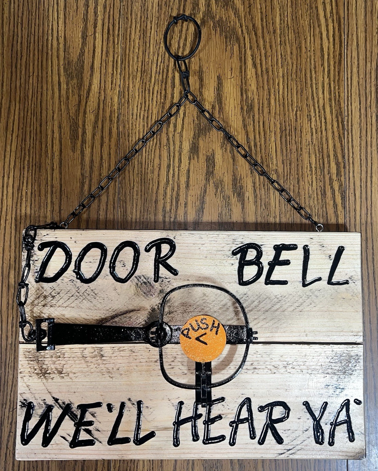 Handmade Wood Door Bell Sign With Trap, Humor Novelty Decor & Signs