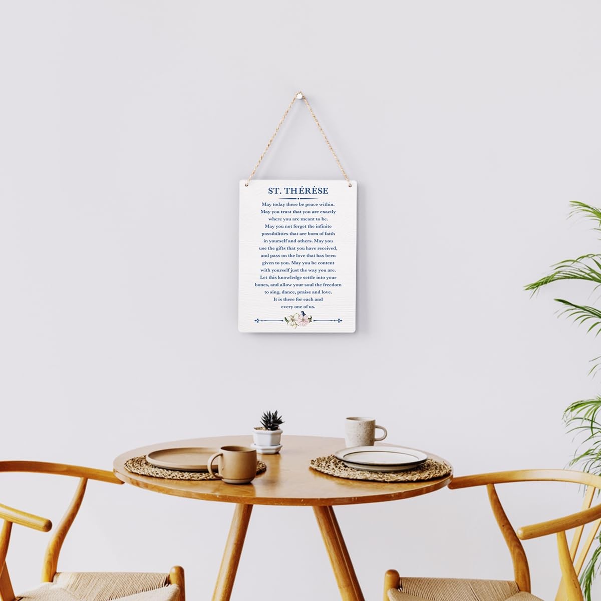Catholic Wall Art St. Therese Quote Wooden Hanging Sign 8×10 Inches, White