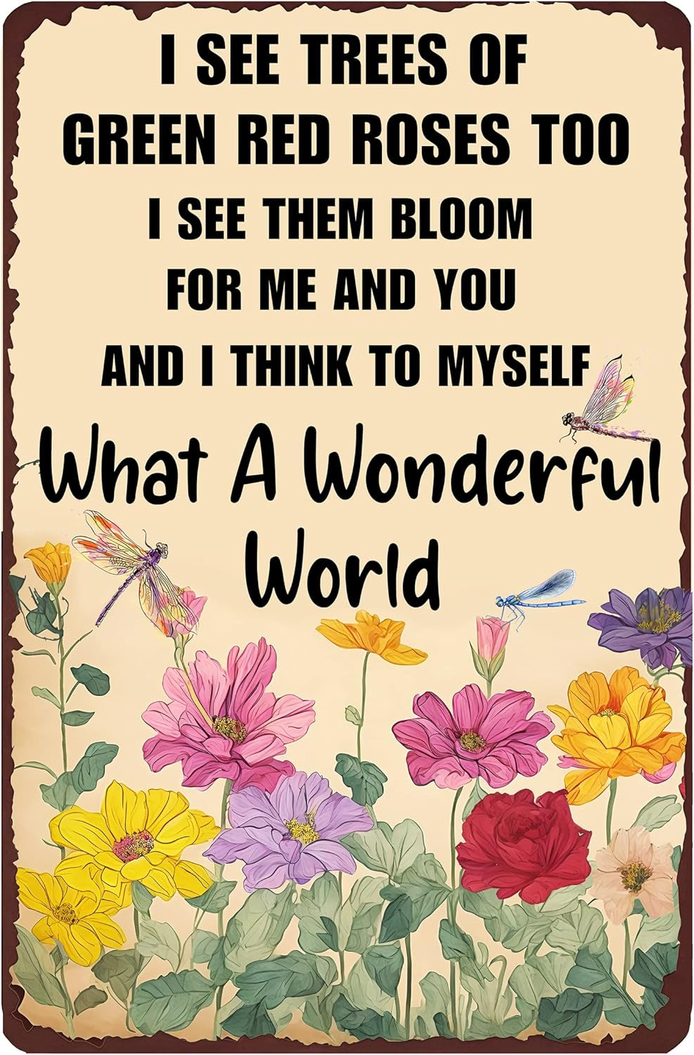 Vintage Metal Wall Sign – “What a Wonderful World” Garden Decor, 12×8 Inches