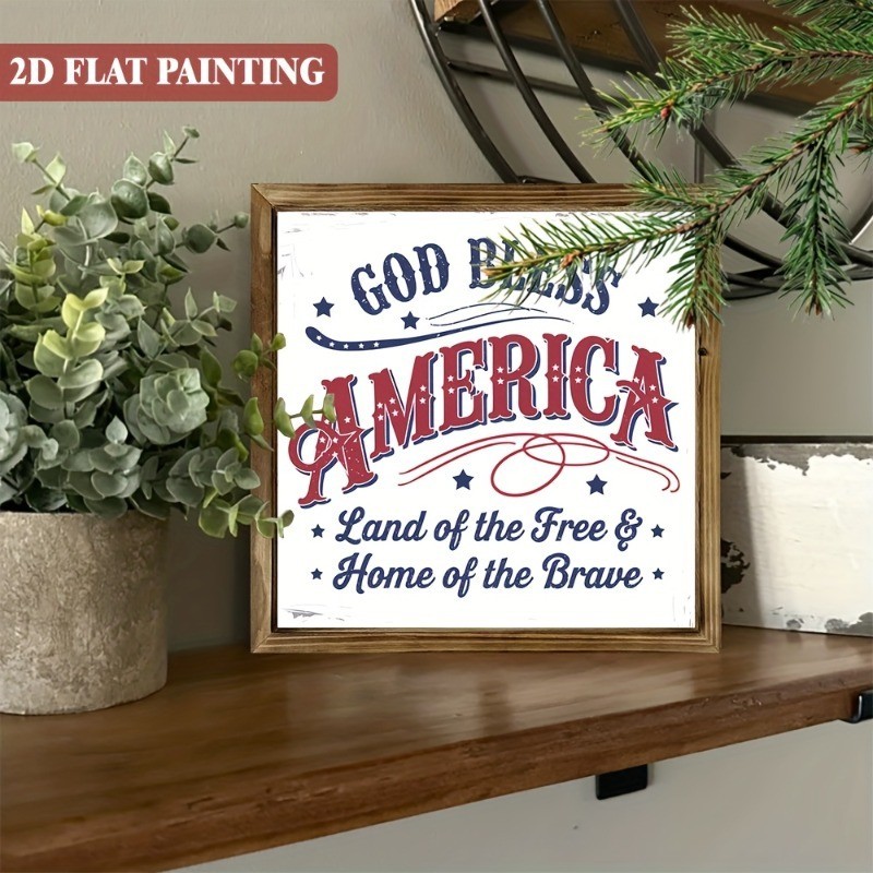 Patriotic God Bless America Wooden Plaque Rustic Farmhouse 4th of July Wall Art