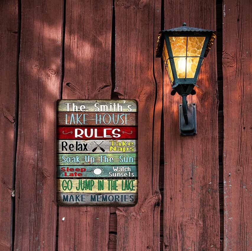 Personalized Lake House Rules Make Memories 9 x 12″ Metal Cabin Cottage SIGN