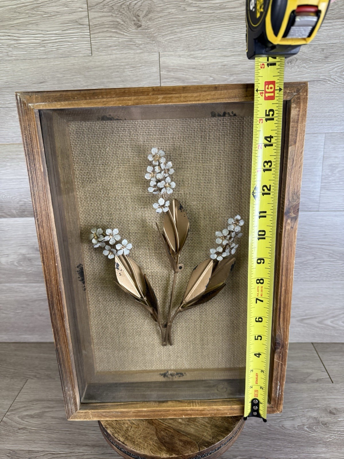 Handcrafted Wooden Shadowbox With Metal Floral Arrangement Inside