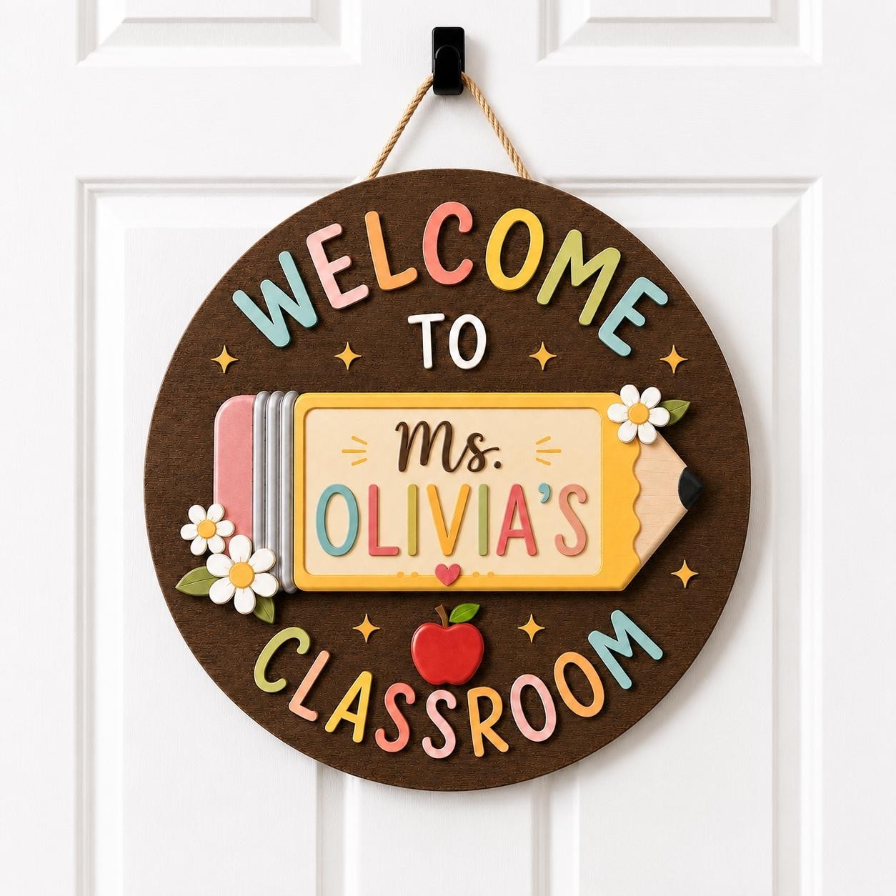Personalized Teacher Classroom Door Sign Custom Wood Hanger Gift