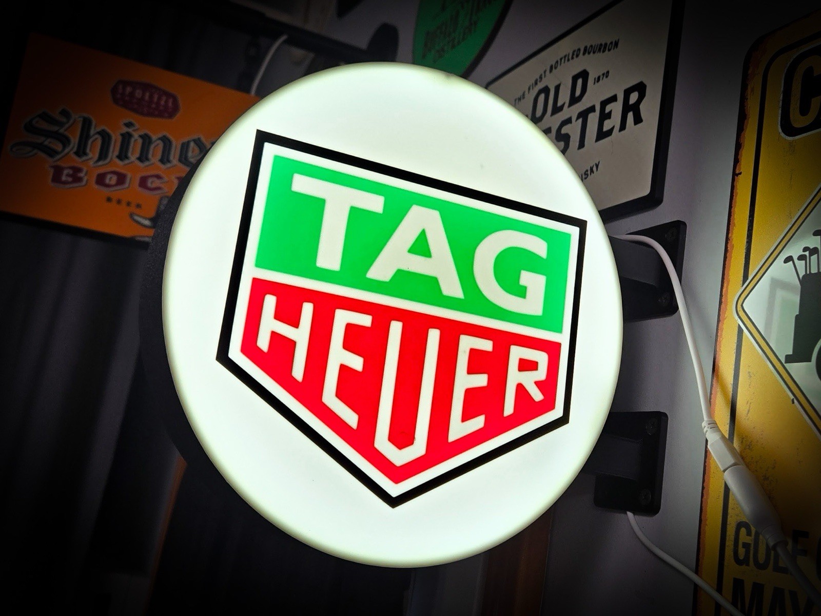 TAG Heuer Round LED Light Box | USB Powered Garage Sign | RGB Option