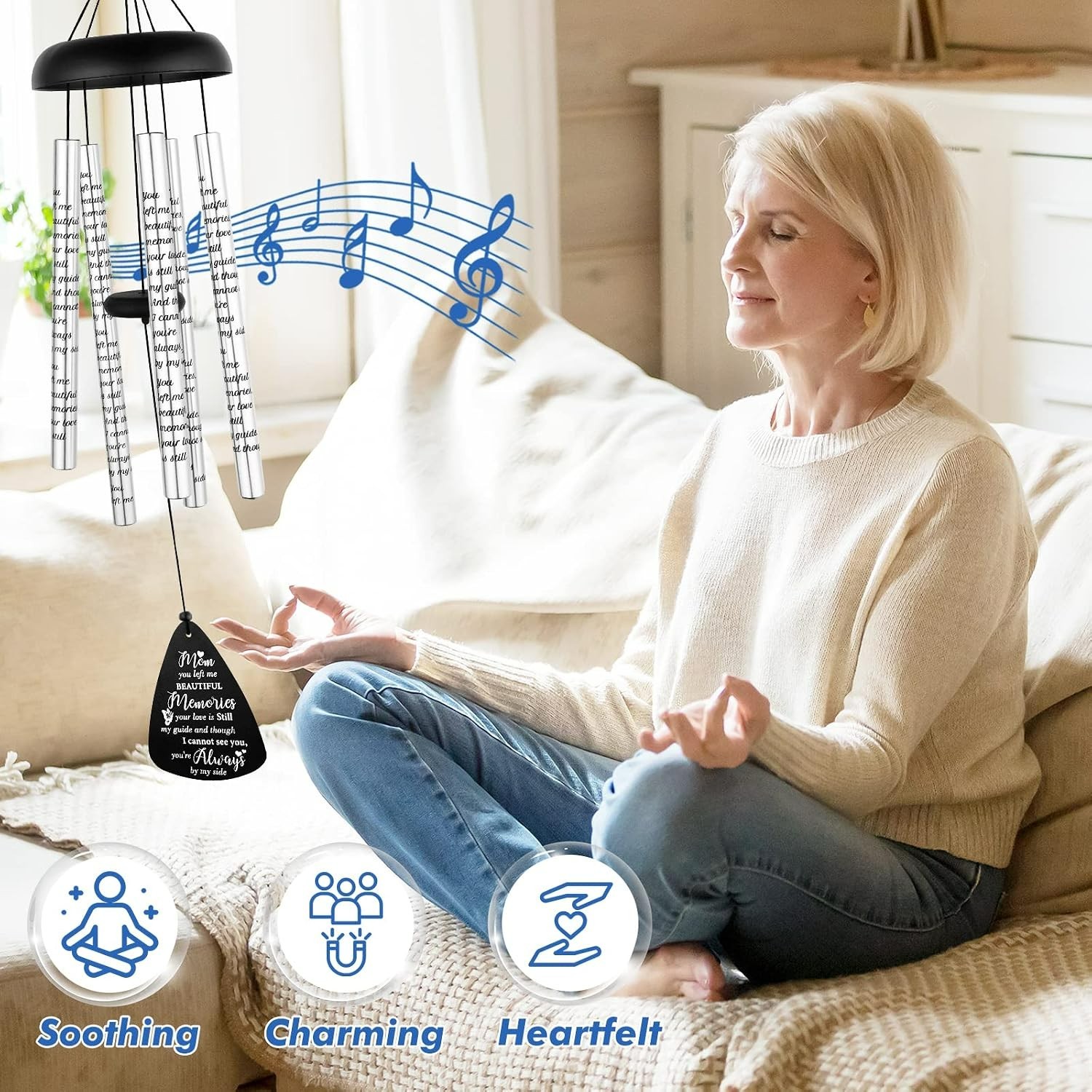 Elegant Memorial Wind Chimes – 32” Aluminum, Weather Resistant for Outdoor Use