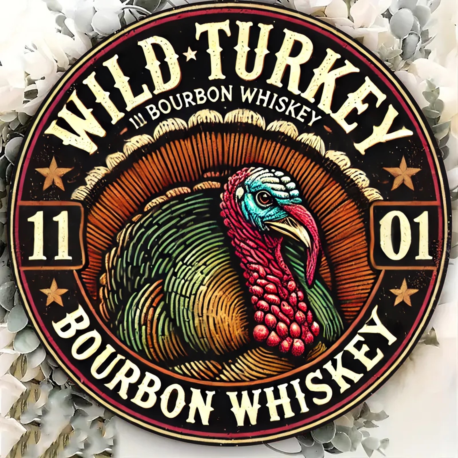 [2D Flat] Wild Turkey Bourbon Whiskey Round Tin Metal Signs – 8×8 Inch Al