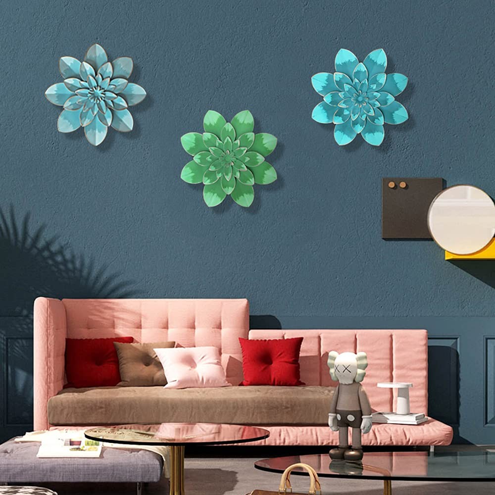 Light Sky Blue Metal Flower Wall Art Decor, 9.5“ Rustic Modern Floral Sculptu…