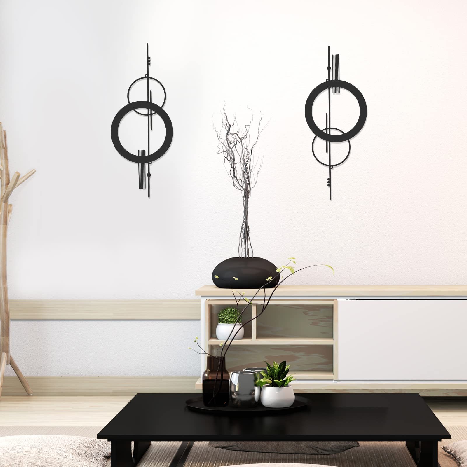 2 PCS Black Metal Abstract Wall Art 15.7 inch Minimalist Geometric Decor