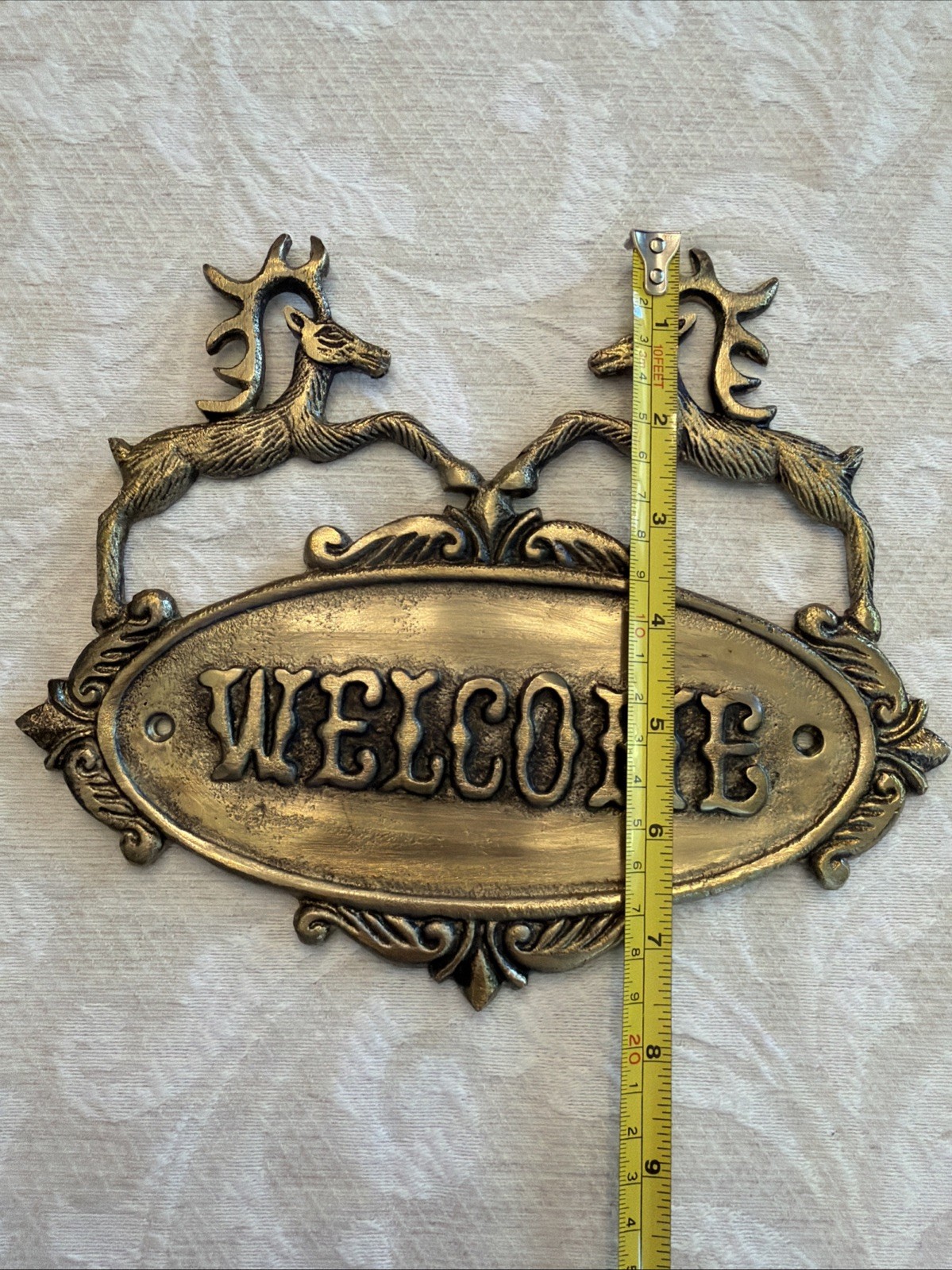 Solid Brass Welcome Sign Deer Lodge Craftsman 9”x 8” Never Used