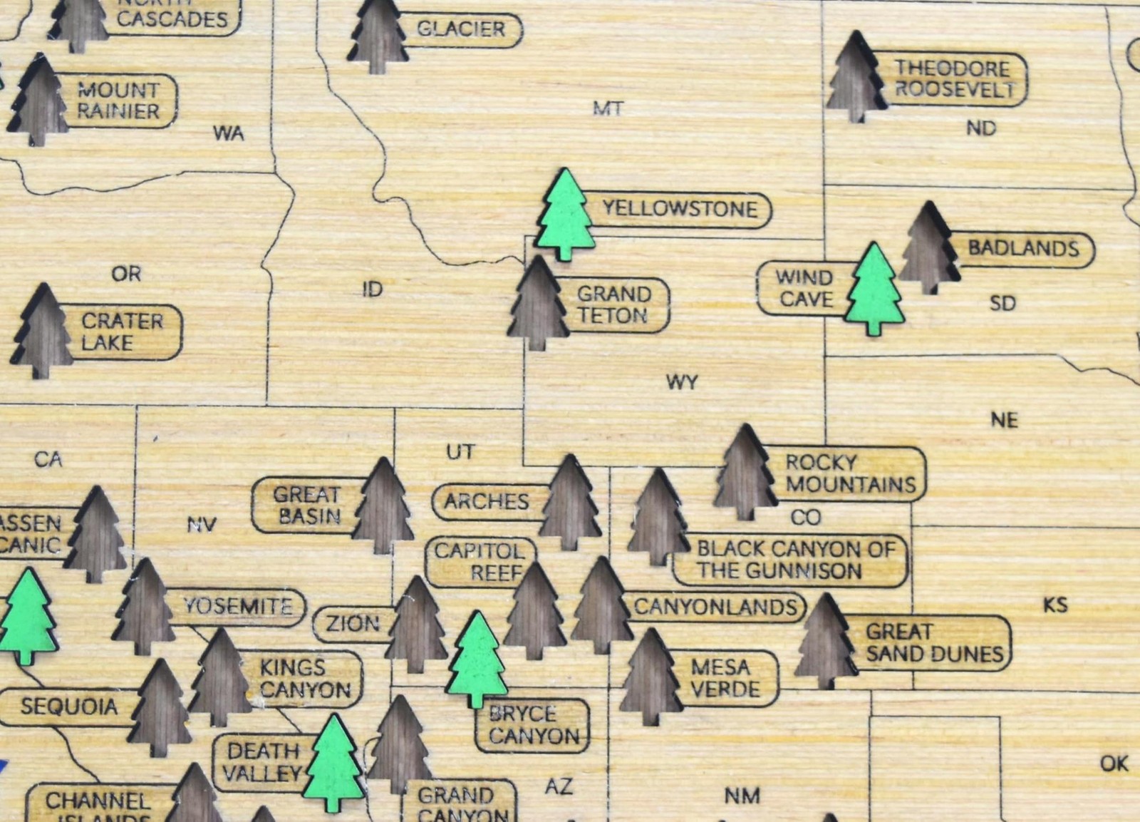 US National Parks Wooden Travel Map Handmade USA Wall Mounting Hardware + Easel