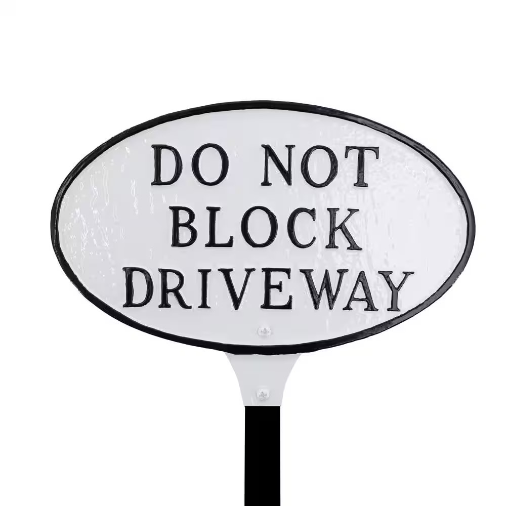6 In. X 10 In. Small Oval Do Not Block Driveway Statement Plaque Sign with Lawn
