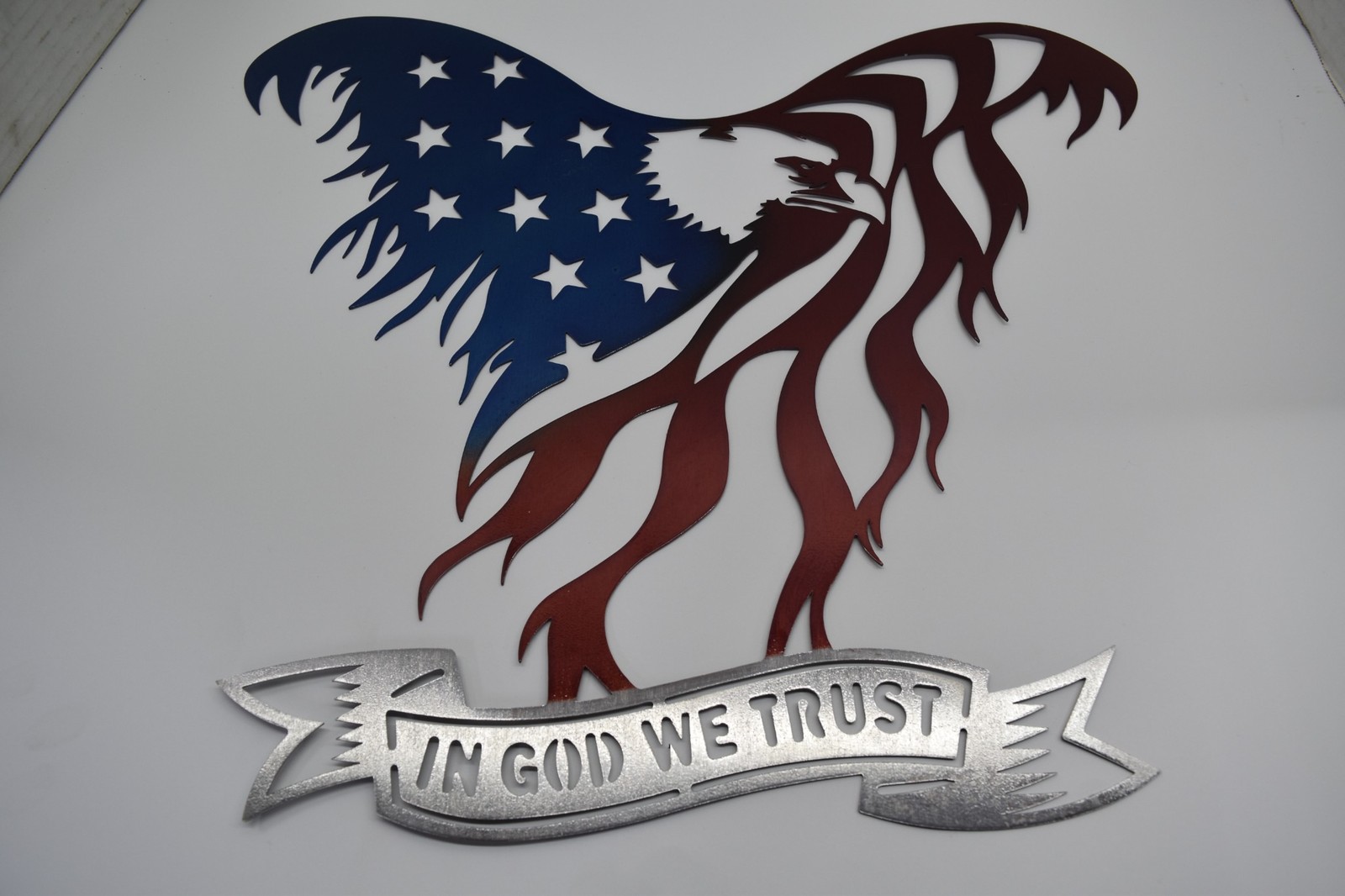 18″ Metal Eagle In God We Trust Wall Hanging Sign Eagle American Flag Veteran