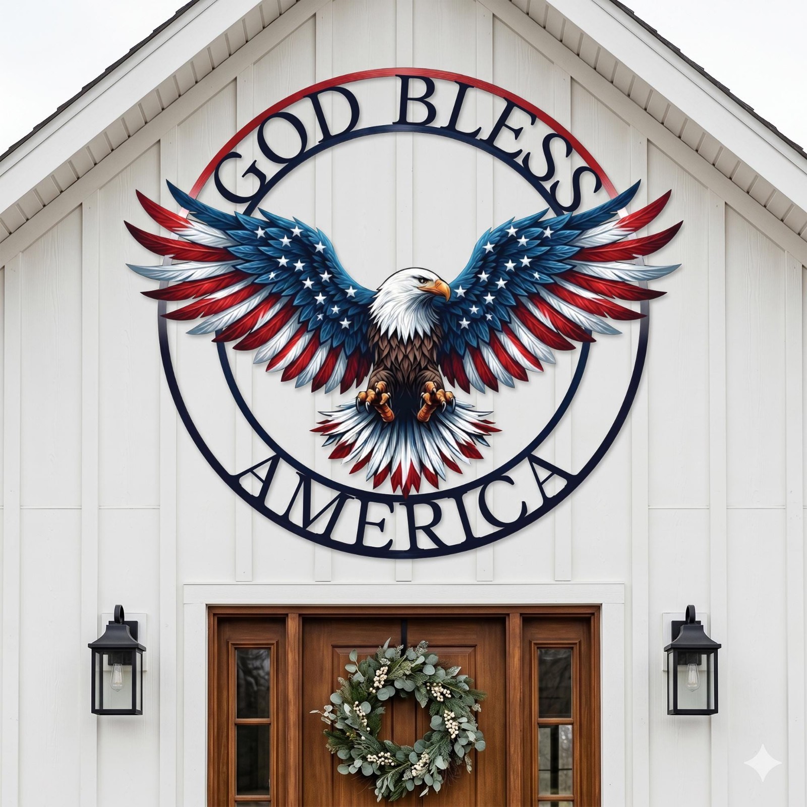 God Bless America Eagle Metal Sign, Patriotic USA Wall Decor, Christian Gift