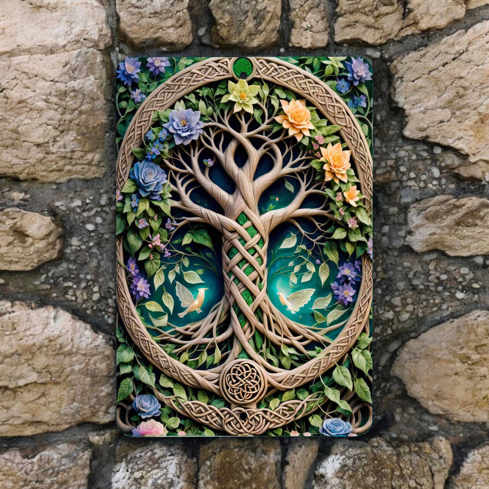 Celtic Tree of Life Metal Wall Sign 8×12 Inch Irish Decor with Floral Accents