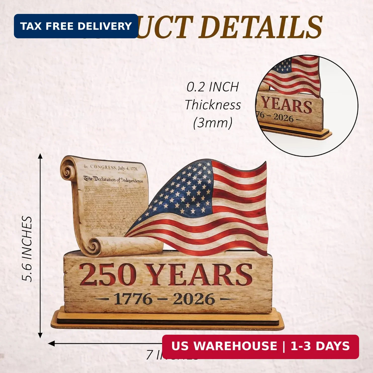 USA 250th Anniversary Decoration, 1776-2026 Wooden Plaque, 250 Anniversary Usa M
