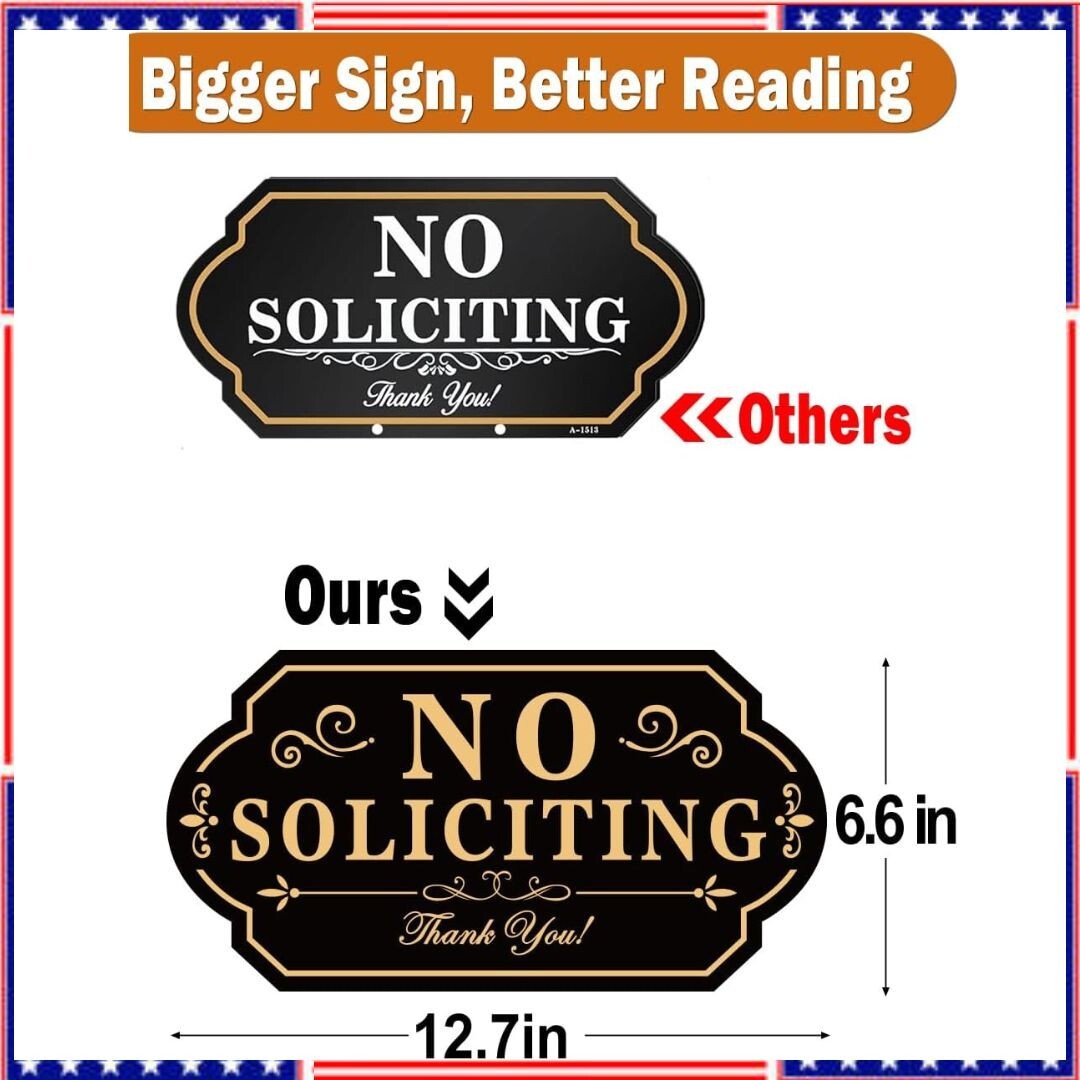 No Soliciting Sign for House with Stake – 50-Mil Thick Aluminum – 6X12 Inch/36 I
