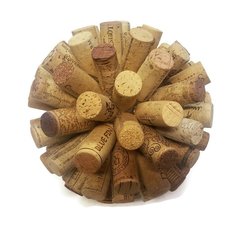 Handmade Wine Cork Art Silhouette Tabletop Sculpture Rustic Kitchen Bar Decor