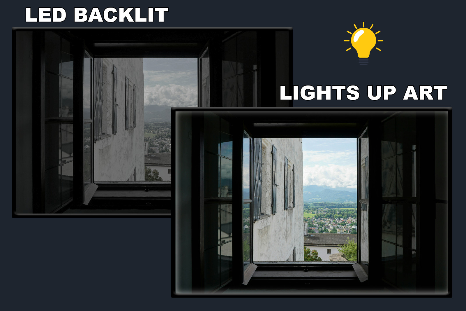 LED Backlit Window View Wall Art Lighted Frame – framed glass window