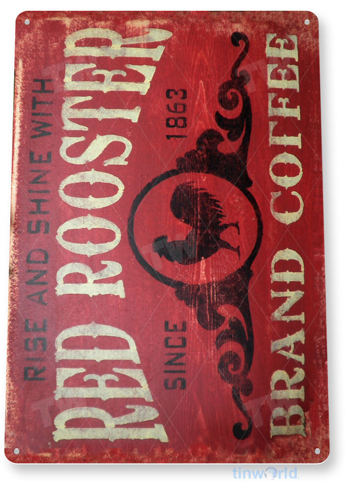 TIN SIGN Coffee Red Rooster Metal Décor Art Kitchen Store Café Bar A296