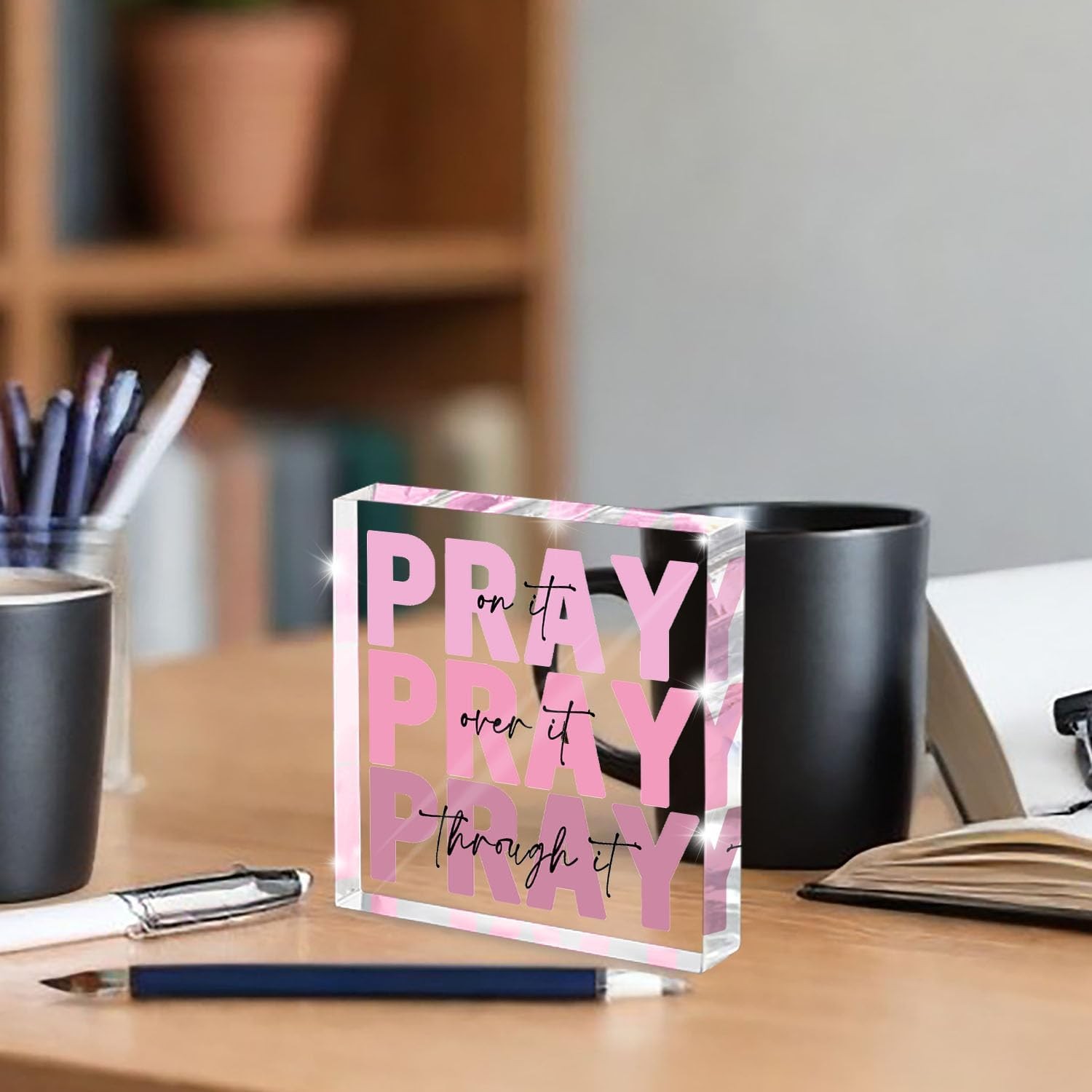Pink Inspirational DecorPray Over ItBible Verse WallArt Christian Gifts4x4Inches